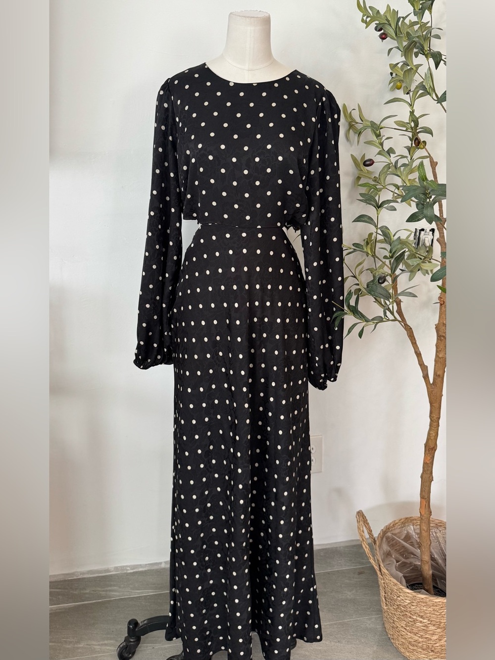 Astr Black Maxi Dress with White Polka Dots